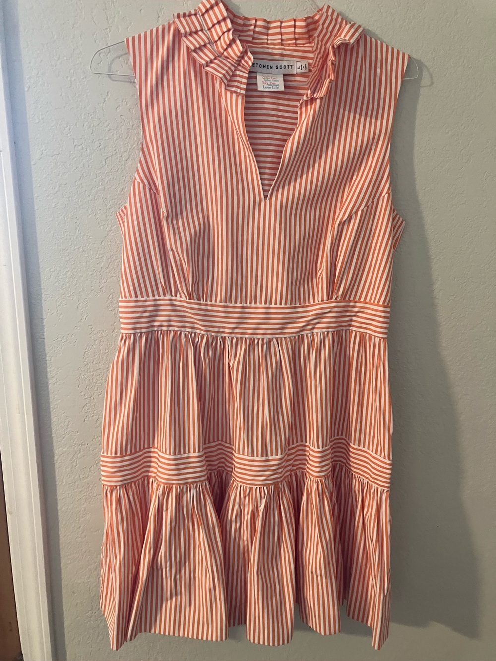 Gretchen Scott Sleeveless coral/orange
stripe dress